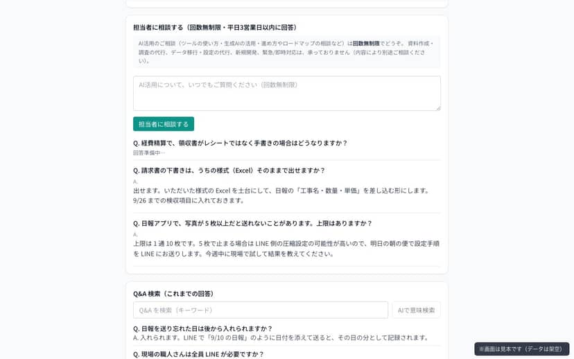 顧問専用アプリの運営画面（見本）——運営KPIのタイル表示。数値は架空の見本値